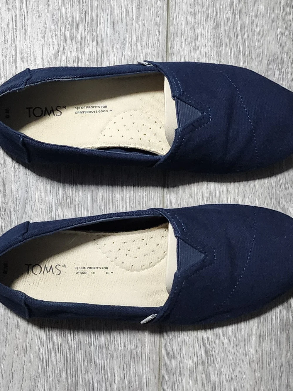 TOMS Alpargata Navy Blue Canvas Slip On Flats Shoes Womens Size 5